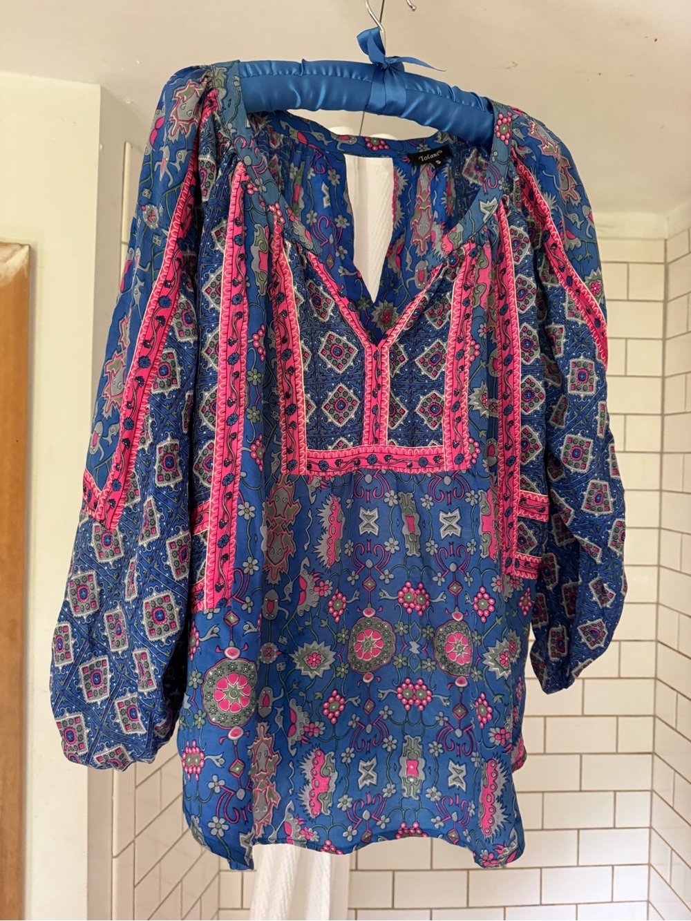 Tolani Royal Blue Boho Tunic with Hot Pink Embroidery